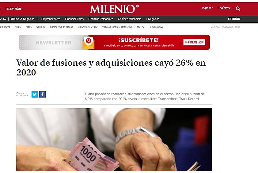 Valor de fusiones y adquisiciones cay 26% en 2020